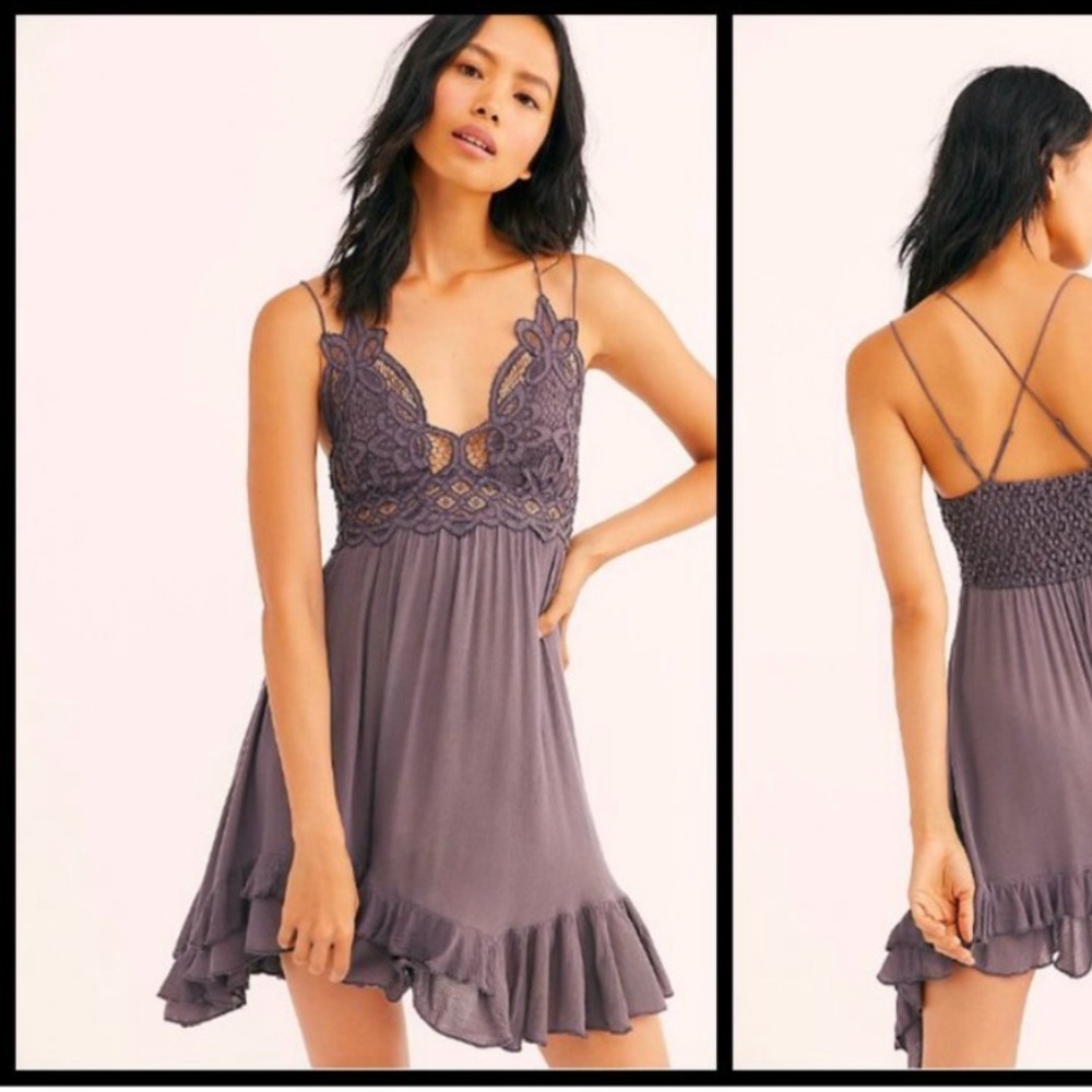 Free People Grey Adella Slip Lace Dress